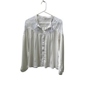 Bleuh Ciel white floral embroidered sheer button front‎ blouse size Medium